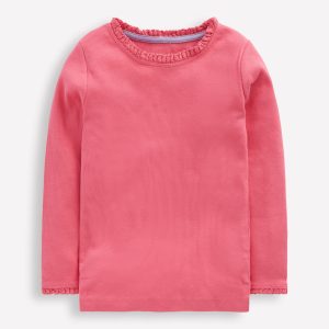 Ribbed Long Sleeve T-shirt-Rose Pink