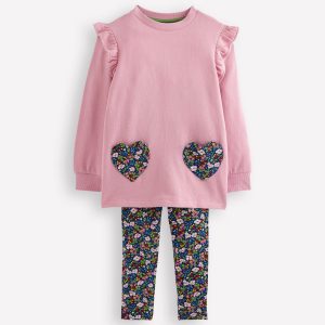 Heart Pocket Tunic Set-Berry Floral
