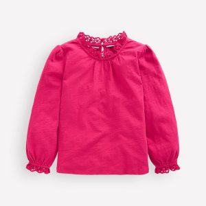 Broderie Trim Jersey Top-Cherry Jam
