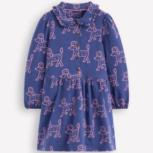 Cosy Jersey Shirt Dress-Starboard Blue Poodles