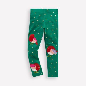 Appliqu?? Leggings-Jewel Green Robins