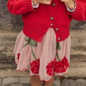 Appliqu?? Tulle Skirt-Vintage Pink Cherries