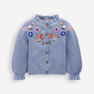 Pretty Embroidered Cardigan-Glacier Blue