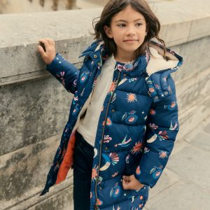 Longline Padded Coat-College Navy Spaced Paisley