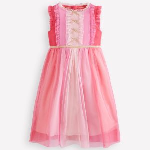 Panelled Frill Tulle Dress-Multi Colourblock