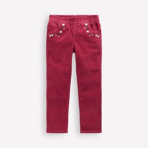 Cord Embroidered Pull-On Pants-Red Bud