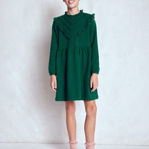 Lace Trim Sweatshirt Dress-Emerald Night
