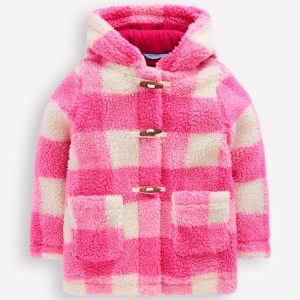 Borg Duffle Coat-Azalea Pink Gingham