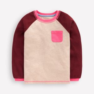 Raglan Waffle Mix Top-Oatmeal Marl/Chestnut