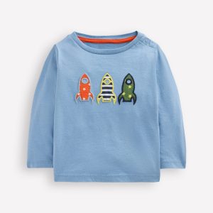 Long Sleeve Applique T-Shirt-Blue Rockets