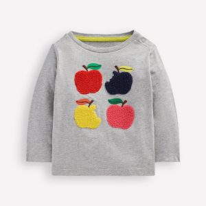 Long Sleeve Applique T-Shirt-Grey Marl Apples