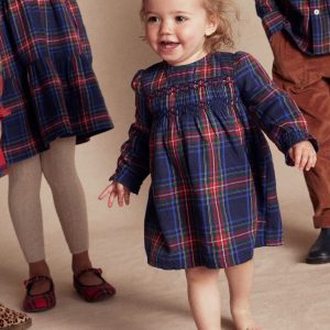Smocked Occasion Dress-Navy Check
