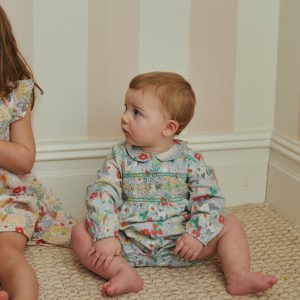 Smocked Romper-Blue Spring Meadow