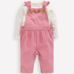 Woven Overalls Set-Pink Haze Floral Embroidery
