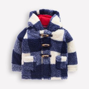 Boys Borg Duffle Coat-Navy Gingham