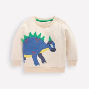Boys Appliqué Sweatshirt-Oatmeal Marl Dinosaur