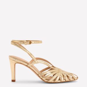 Heeled Cage Sandals-Gold Metallic