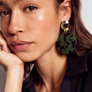 Resin Disc Earrings-Olive Green