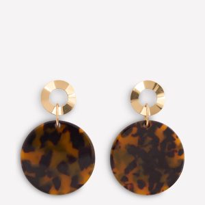 Resin Disc Earrings-Brown Tort
