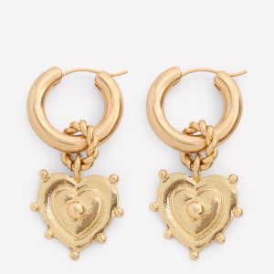 Heart Charm Earrings-Gold Colour