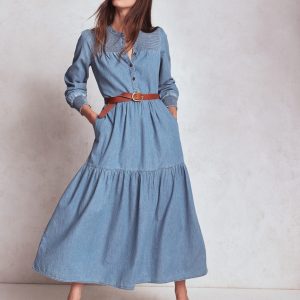 Cecily Denim Midi Dress-Light Vintage Denim