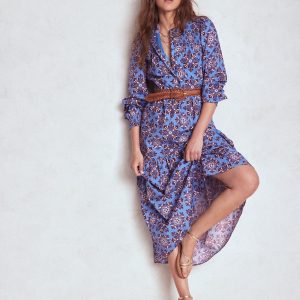 Cecily Cotton Midi Dress-Soft Blue. Bloom Mosaic