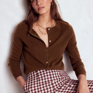 Eva Cashmere Crew Cardigan-Mocha