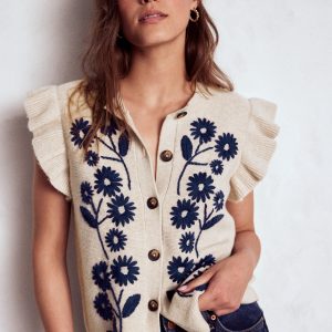 Frill Detail Waistcoat-Oatmeal Melange