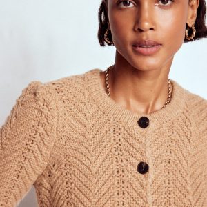 Chunky Chevron Knitted Jacket-Camel
