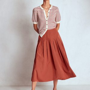 Valentina Taffeta Midi Skirt-Roasted Chestnut Brown