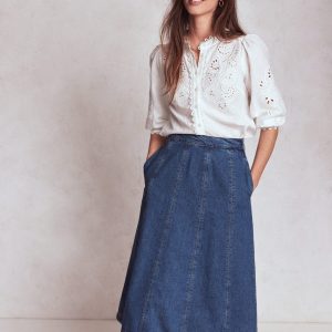 Joy Panelled Denim Skirt-Mid Wash