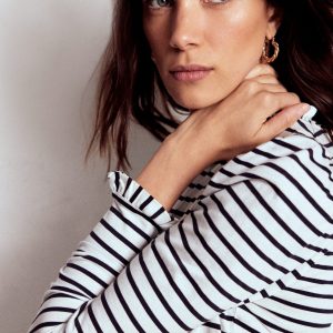 Supersoft Frill Detail Top-Ivory / Navy Stripe