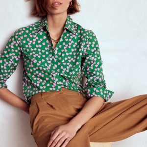 Sienna Cotton Shirt-Highland Green. Heart Cascade