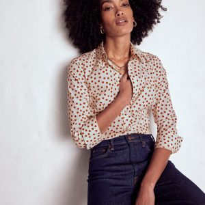 Saskia Stretch Cotton Shirt-Cognac. Painted Dot