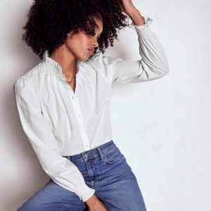 Lorna Pleated Cotton Top-White