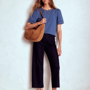 Mila Lace Trim Top-Denim Blue