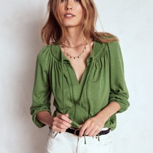Georgia Smocked Jersey Top-Safari Green