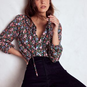 Georgia Smocked Jersey Top-Navy and Multi. Flowerbed