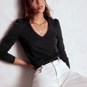 Flora Lace V-neck Top-Black