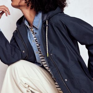 Cropped Rain Mac-Navy