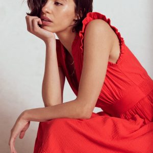 Wren Double Cloth Midi Dress-Strawberry Tart Red