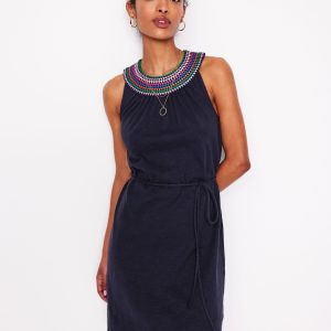 Eleni Embroidered Short Dress-Navy