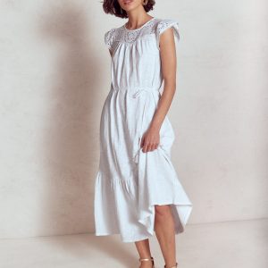 Juliet Broderie Midi Dress-White