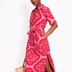 Collared Notch Towel Dress-Pink Rose. Botanic Blush
