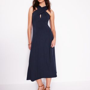 Cross Front Ponte Dress-Navy
