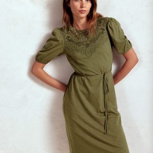 Cutwork Detail Short Dress-Woodland Green