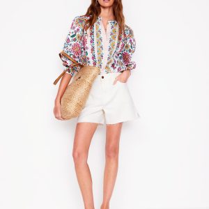 Cut Off Denim Shorts-White