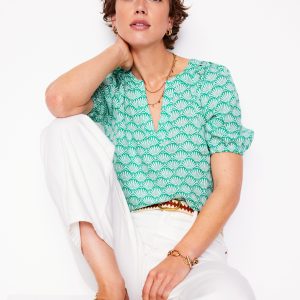 Brooke Linen Top-Aquamarine. Deco Palm