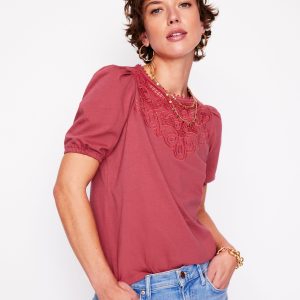 Cutwork Puff Sleeve T-Shirt-Teracotta