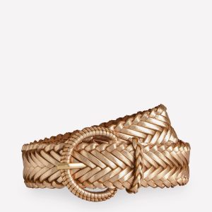 Woven Leather Belt-Gold